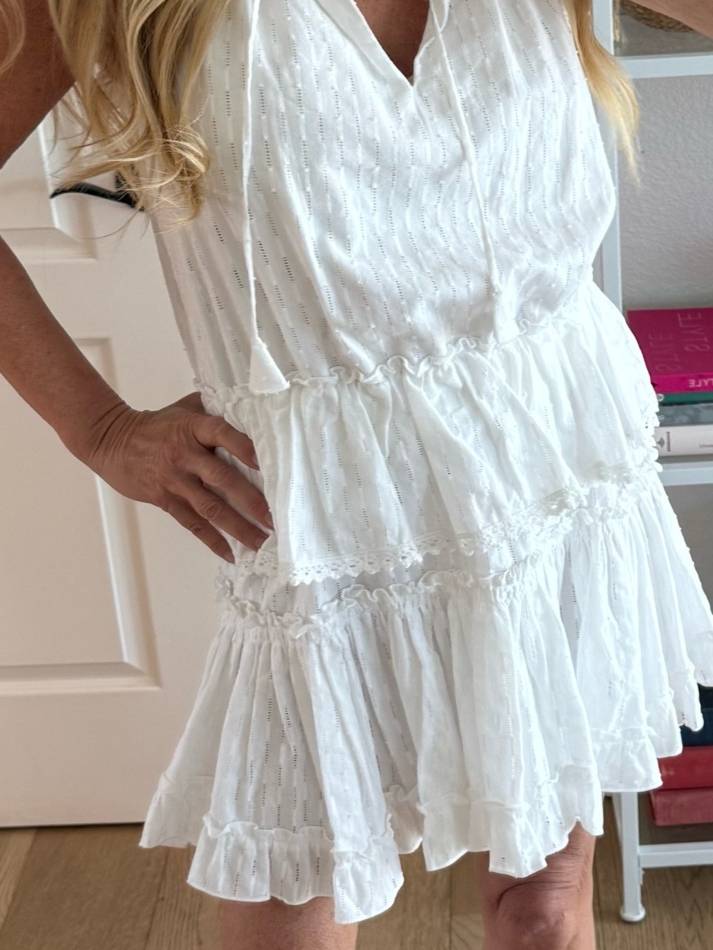 Misa Los Angeles White Tiered Eyelet Mini Dress